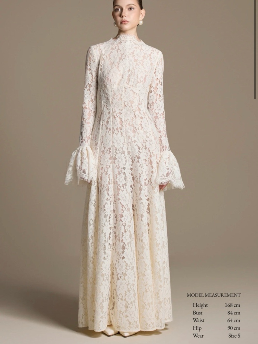 NEW WITH TAGS Elegant Ivory Lace Long-Sleeve Maxi Dress